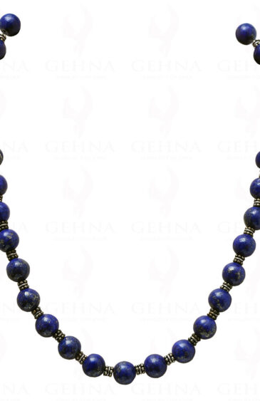 Lapis Lazuli Gemstone Round Bead Necklace With 925 Silver Elements NS-1053