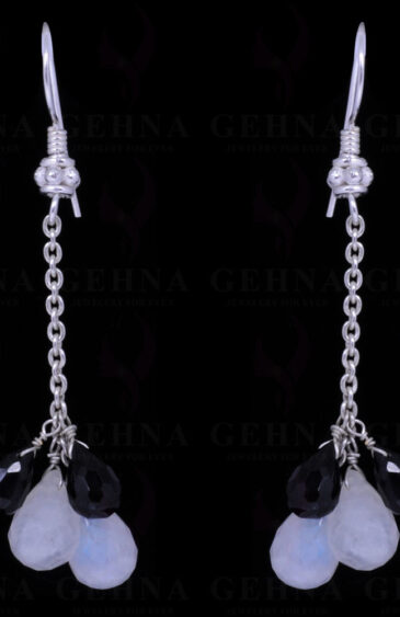 Black Spinel & Rainbow Moonstone Earrings Made In .925 Sterling Silver ES-1053