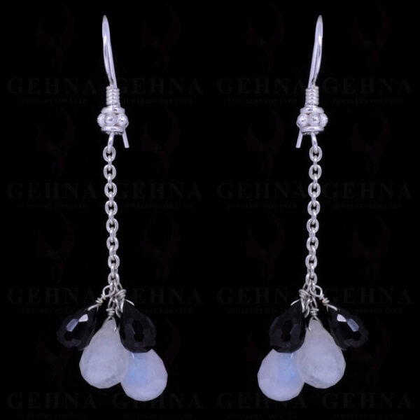 Black Spinel & Rainbow Moonstone Earrings Made In .925 Sterling Silver ES-1053