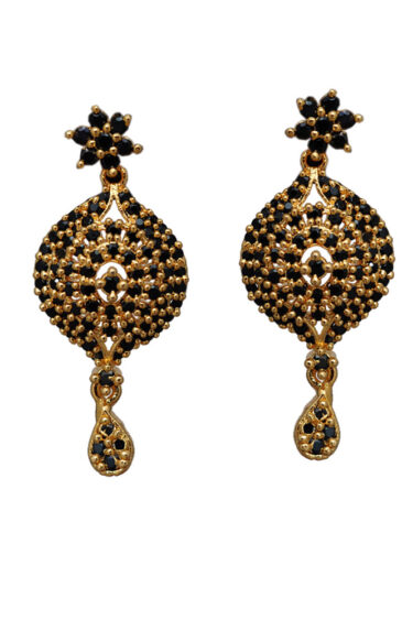 Black Spinel Studded With Beautiful Golden Beads Pendant & Earring Set FP-1053