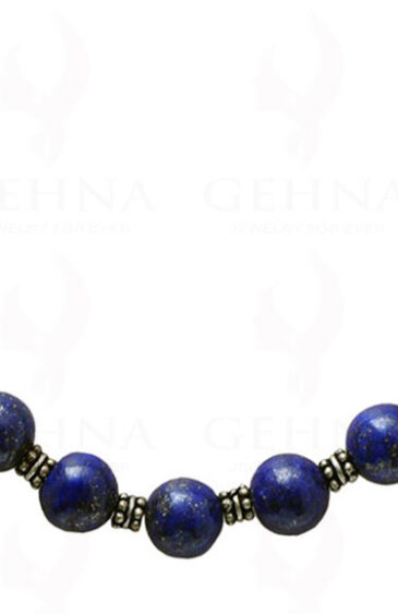 Lapis Lazuli Gemstone Round Bead Necklace With 925 Silver Elements NS-1053