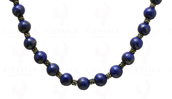 Lapis Lazuli Gemstone Round Bead Necklace With 925 Silver Elements NS-1053