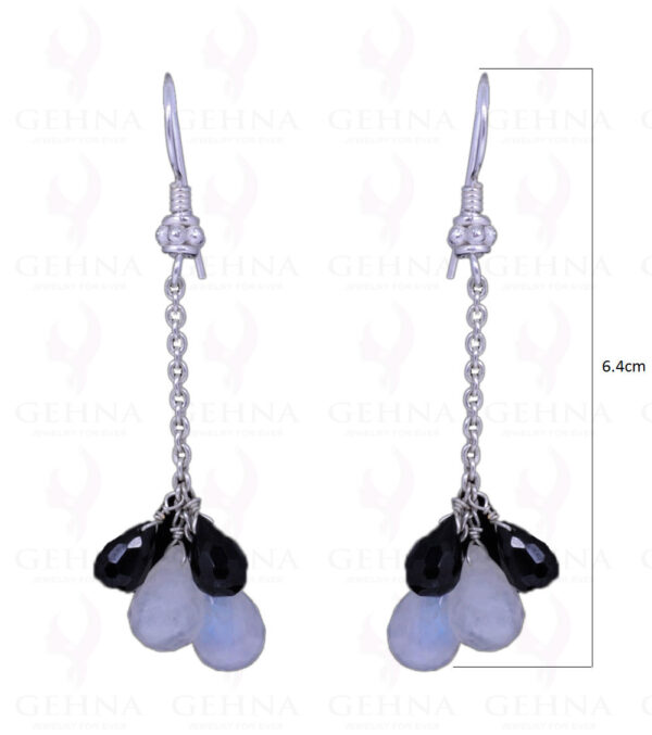 Black Spinel & Rainbow Moonstone Earrings Made In .925 Sterling Silver ES-1053