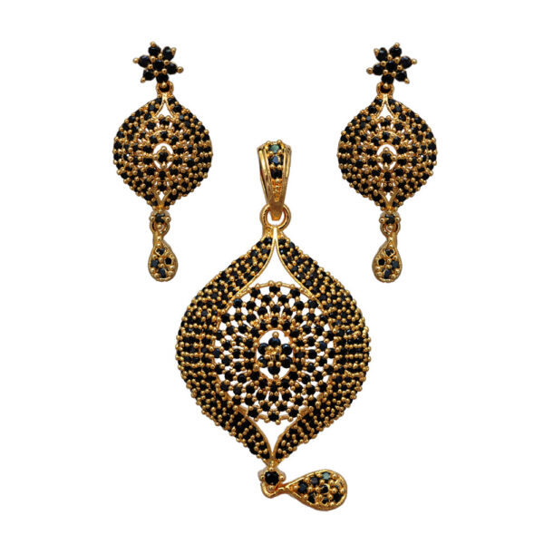 Black Spinel Studded With Beautiful Golden Beads Pendant & Earring Set FP-1053