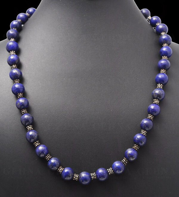 Lapis Lazuli Gemstone Round Bead Necklace With 925 Silver Elements NS-1053