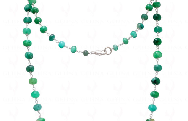 30" Green Emerald Gemstone Chain Linked In.925 Silver Sterling Wire CP-1053