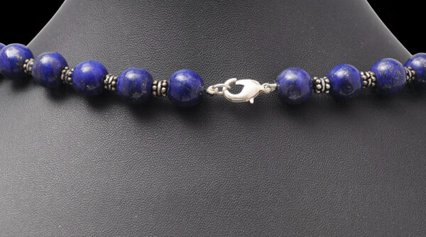 Lapis Lazuli Gemstone Round Bead Necklace With 925 Silver Elements NS-1053