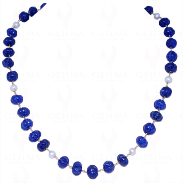 Pearl & Melon Shape Blue Sapphire Gemstone Chain In .925 Sterling Silver Cm1054