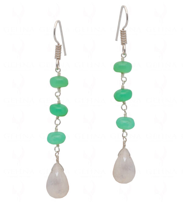 Chrysoprase & Rainbow Moonstone Gemstone Earrings In .925 Sterling Silver ES-1054