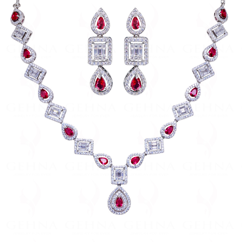 Pink Spinel Studded High Finish Wedding Necklace & Earring Set FN-1054