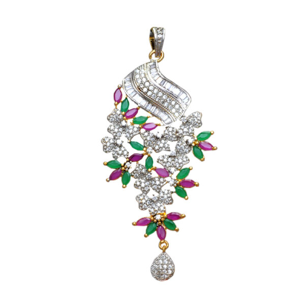 Cubic Zirconia & Multistone Studded Pendant & Earring Set FP-1054