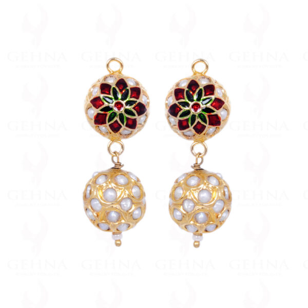 Pearl Studded Jadau Bead Earrings With Enamel Work LE01-1054