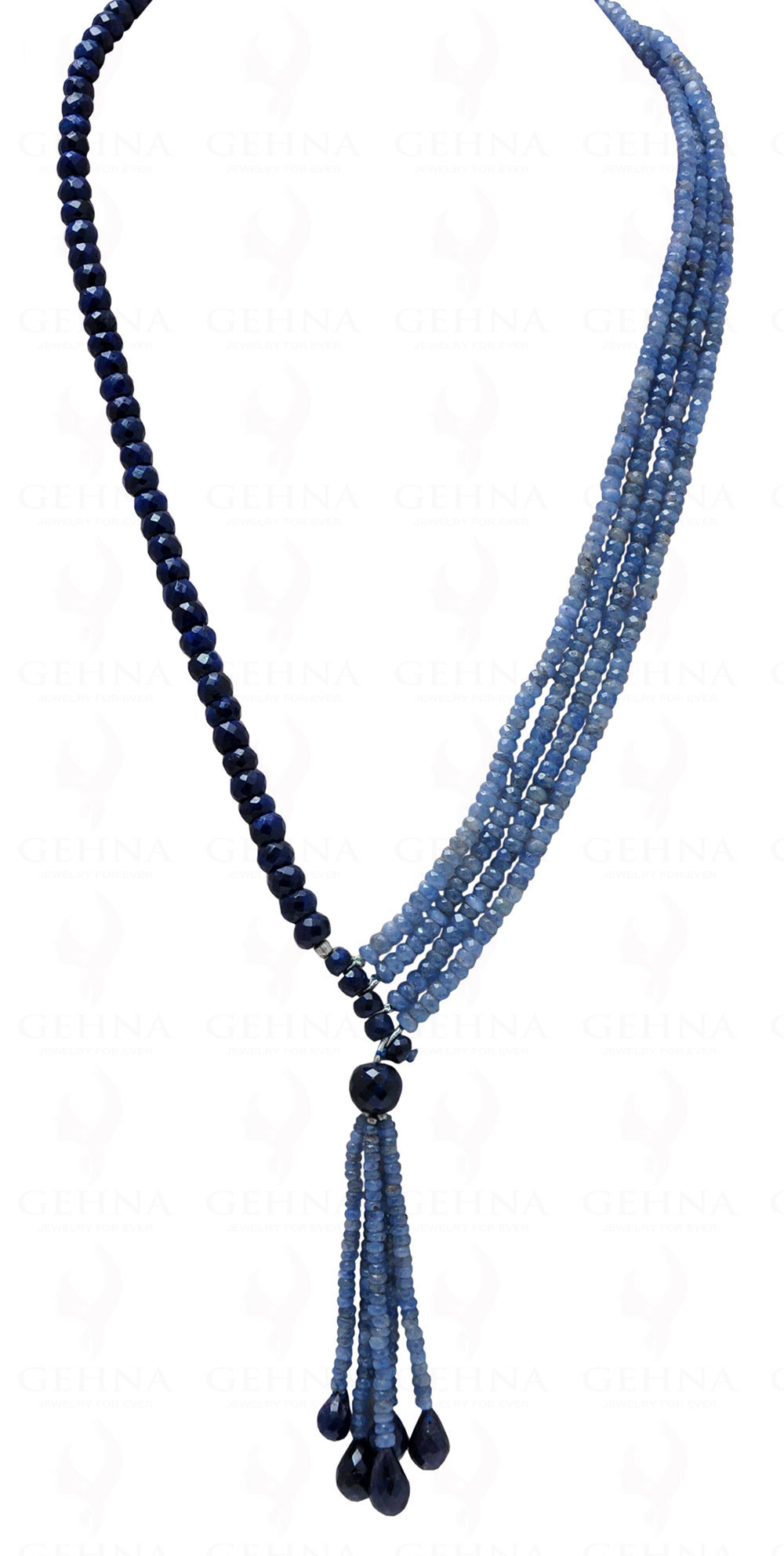 Blue Sapphire Gemstone Faceted Bead & Drops Necklace NP-1054