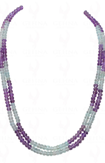 2 Rows of Amethyst & Aquamarine Gemstone Faceted Bead Necklace NS-1054