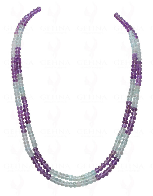 2 Rows of Amethyst & Aquamarine Gemstone Faceted Bead Necklace NS-1054