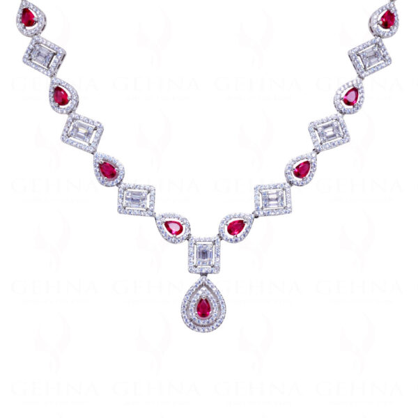 Pink Spinel Studded High Finish Wedding Necklace & Earring Set FN-1054