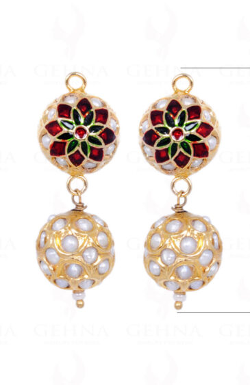 Pearl Studded Jadau Bead Earrings With Enamel Work LE01-1054