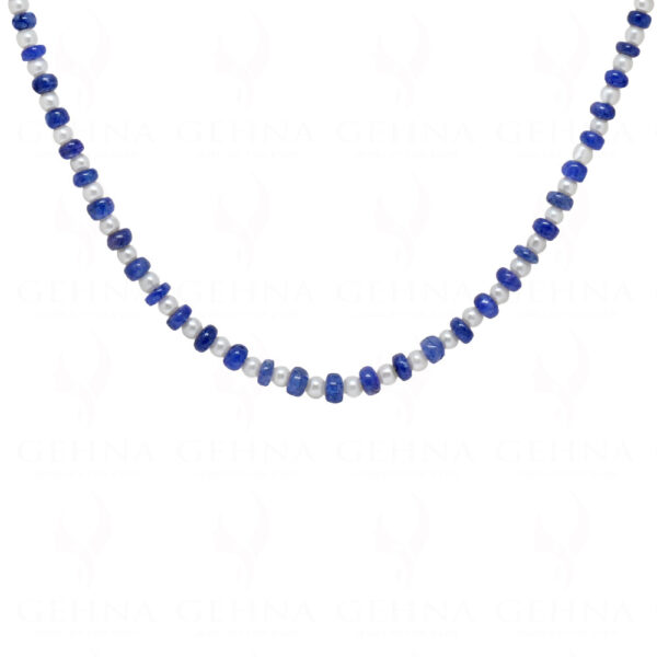 Pearl & Tanzanite Gemstone Round Cabochon Bead String NM-1054