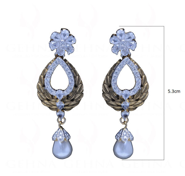 Pearl & Simulated Diamond Studded Flower Shape Earrings FE-1054