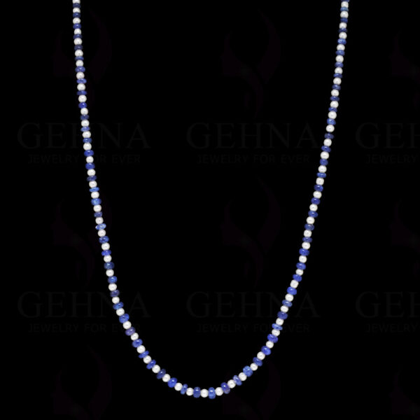 Pearl & Tanzanite Gemstone Round Cabochon Bead String NM-1054