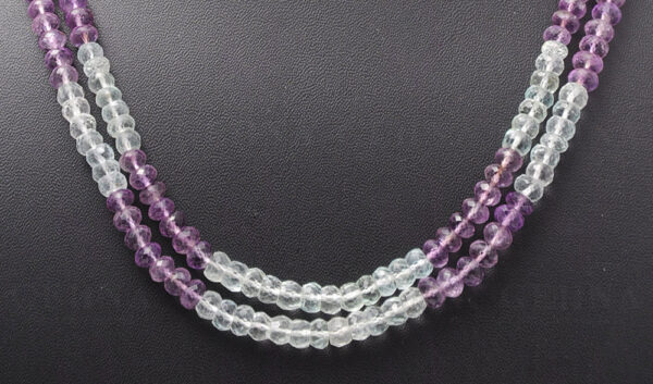 2 Rows of Amethyst & Aquamarine Gemstone Faceted Bead Necklace NS-1054