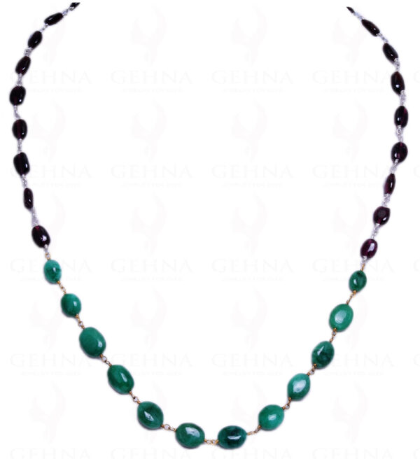 Emerald Garnet Stone Bead Chain In .925 Sterling Silver CS-1055