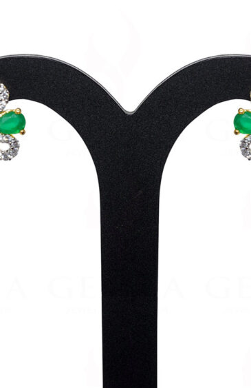Simulated Diamond & Emerald Green Studded Earrings FE-1055