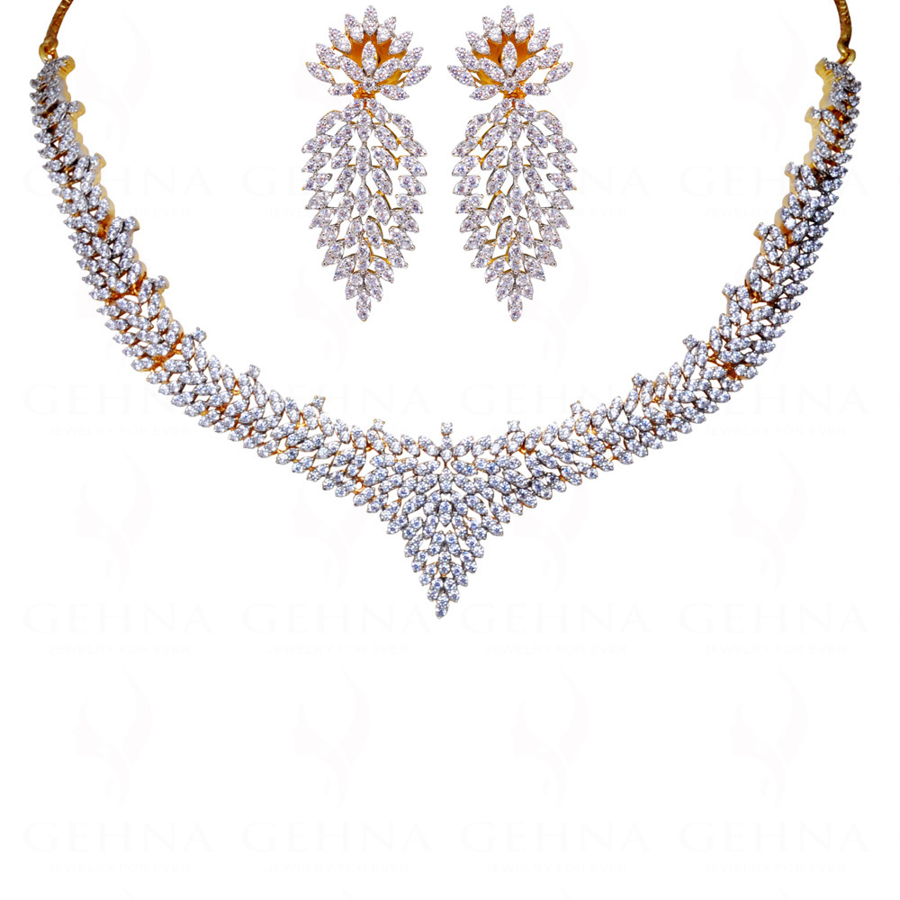 Gorgeous Simulated Diamond Studded Necklace & Earring Set FN-1055