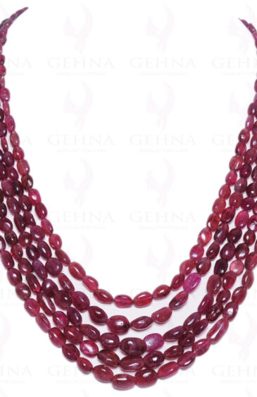 5 Rows of Pink Tourmaline Gemstone Oval Shaped Cabochon Bead Necklace NS-1055