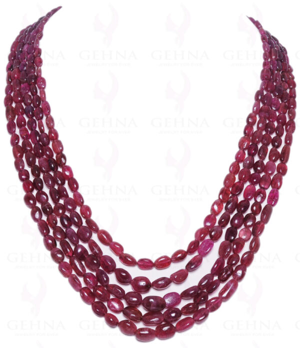 5 Rows of Pink Tourmaline Gemstone Oval Shaped Cabochon Bead Necklace NS-1055