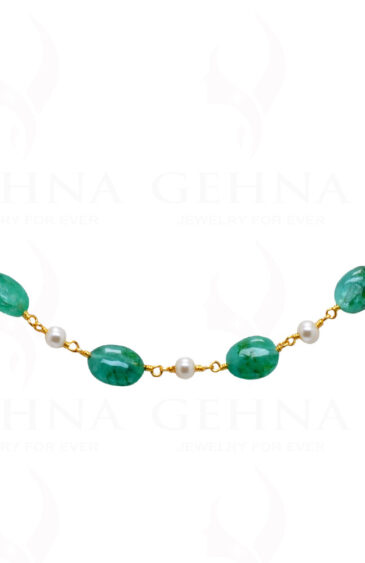 Pearl & Oval Shape Emerald Gemstone Bead Chain In .925 Sterling Silver Cm1055