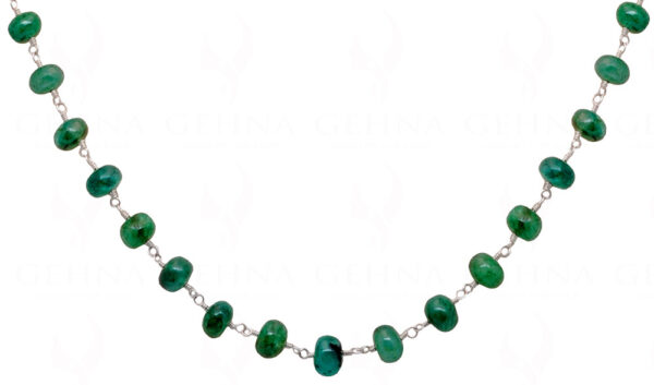 22" Inches Emerald Gemstone Chain Knotted In Sterling Silver CP-1055