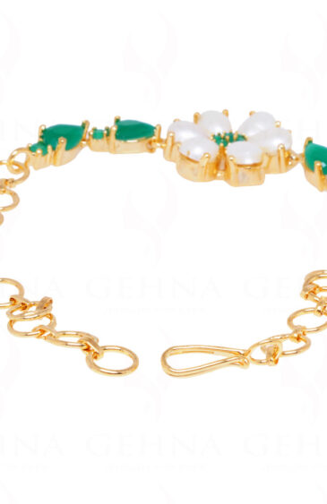 Pearl & Emerald Studded Yellow Gold Plated Charming Bracelet FB-1055