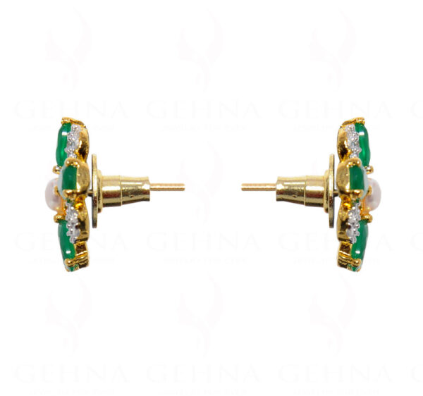 Simulated Diamond & Emerald Green Studded Earrings FE-1055