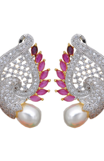 Pearl & Pink Tourmaline Studded Elegant Pendant & Earring Set FP-1055