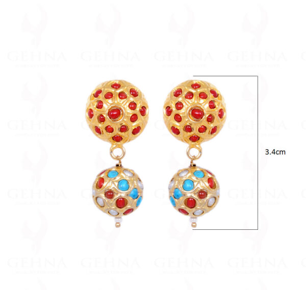 Pearl, Coral & Turquoise Stone Studded Jadau Bead Earrings LE01-1055