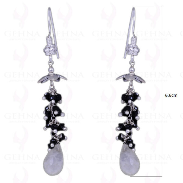 Black Spinel & Rainbow Moonstone Gemstone Earrings In .925 Solid Silver ES-1055