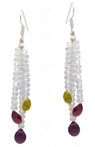 Garnet, Peridot, Amethyst & Rainbow Moonstone Gemstone Earrings ES-1056