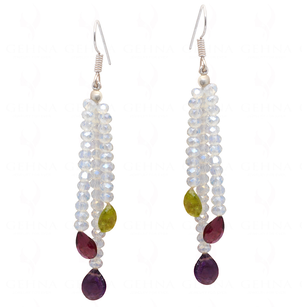 Garnet, Peridot, Amethyst & Rainbow Moonstone Gemstone Earrings ES-1056