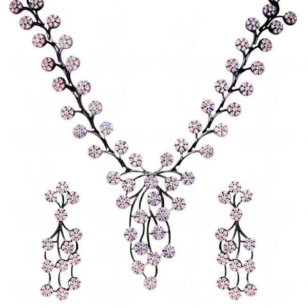 Handcrafted Simulated Diamond Cluster Statement Necklace & Earring Set FN-1056