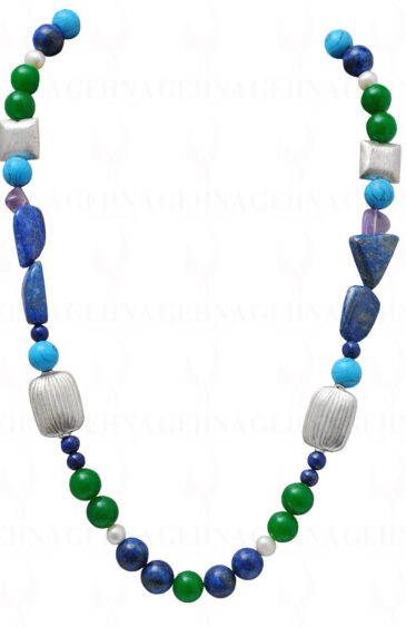 Pearl, Jade, Turquoise, Lapis & Amethyst Bead With Silver Elements NM-1056