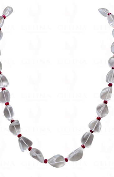 Ruby & Rock-Crystal Gemstone Tumble Bead Necklace NS-1056