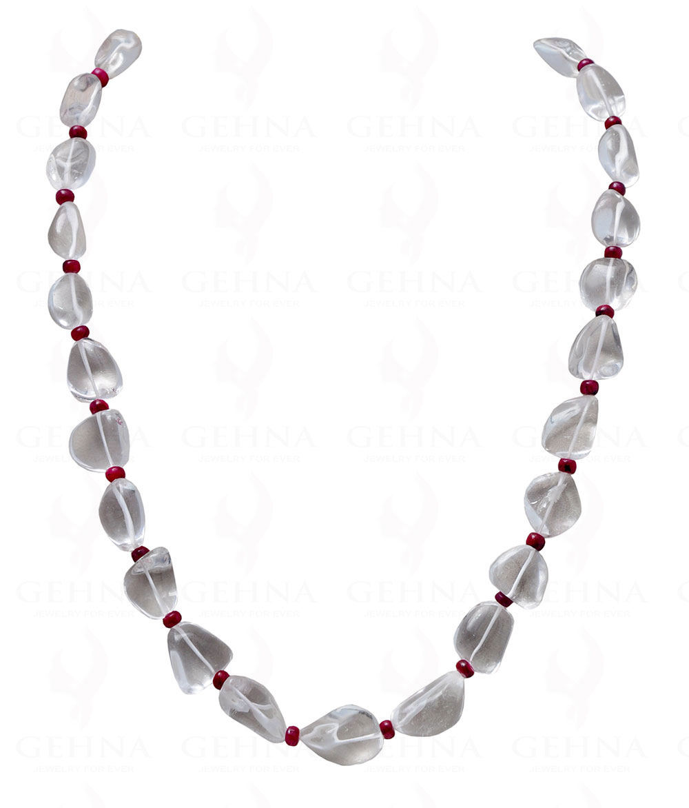 Ruby & Rock-Crystal Gemstone Tumble Bead Necklace NS-1056