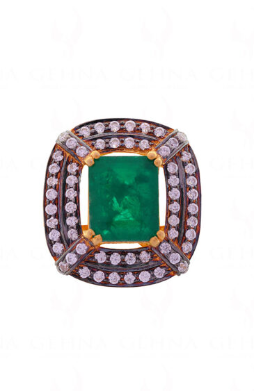 Emerald & Topaz Gemstone Studded 925 Sterling Silver Promise Ring SR-1056