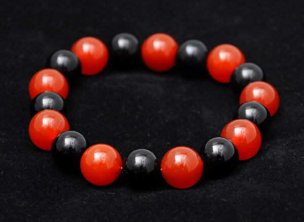 Carnelian & Black Onyx Gemstone Beaded Flexible Bracelet BS-1056