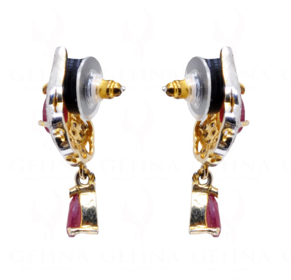 Simulated Diamond & Ruby Studded Drop Earrings FE-1056