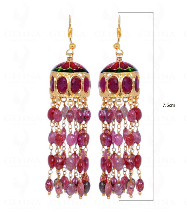 Pink Spinel Gemstone Bead With Ruby Studded Jhumki Style Earrings LE01-1056