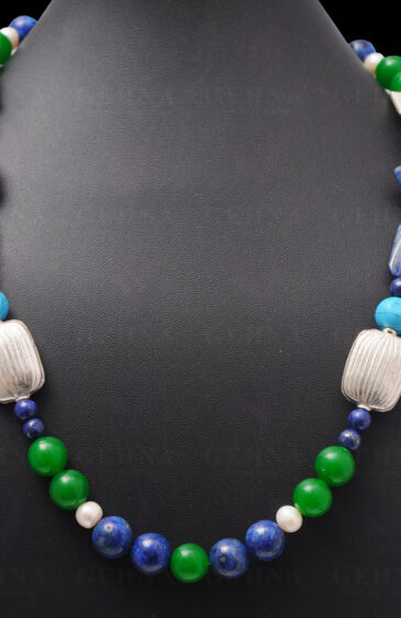 Pearl, Jade, Turquoise, Lapis & Amethyst Bead With Silver Elements NM-1056