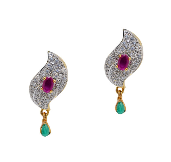 Handcrafted Ruby & Emerald Studded Trendy Pendant & Earring Set FP-1056