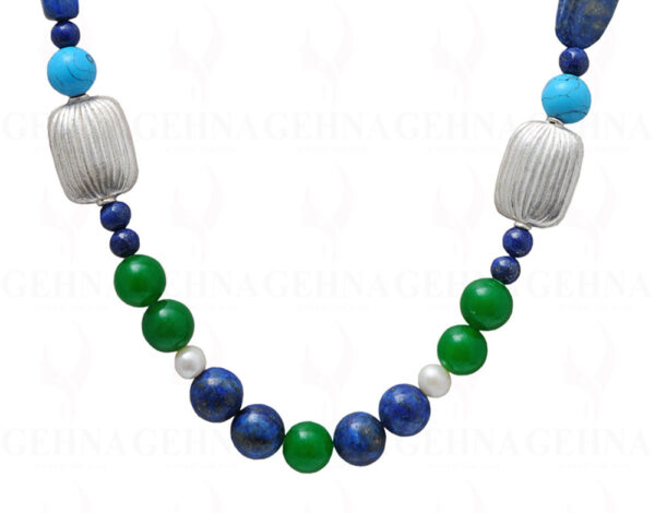 Pearl, Jade, Turquoise, Lapis & Amethyst Bead With Silver Elements NM-1056